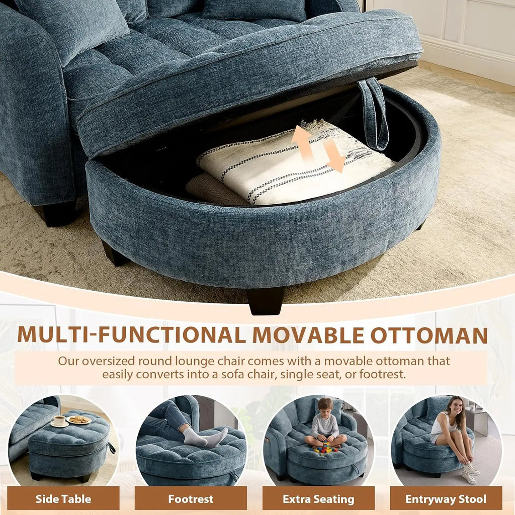 Chenille Reclining Chaise Lounge with Storage Ottoman