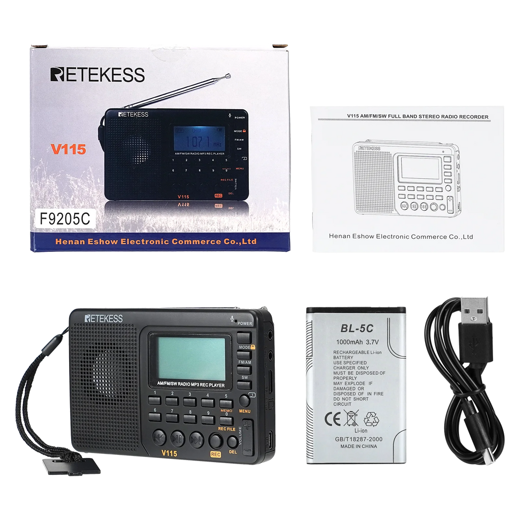 RETEKESS V115 Portable FM AM SW Radio — Rechargeable with USB
