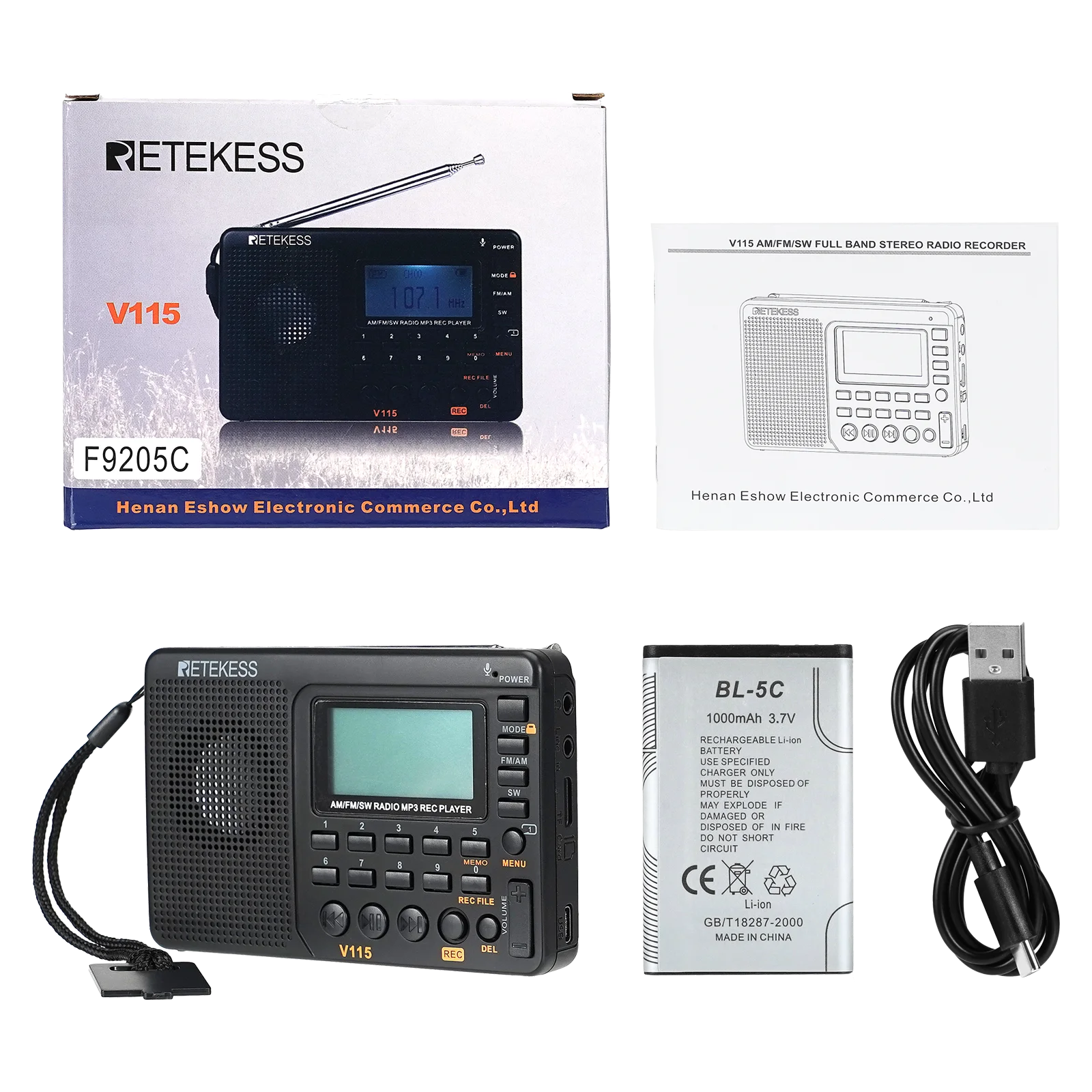 RETEKESS V115 Portable FM AM SW Radio — Rechargeable with USB