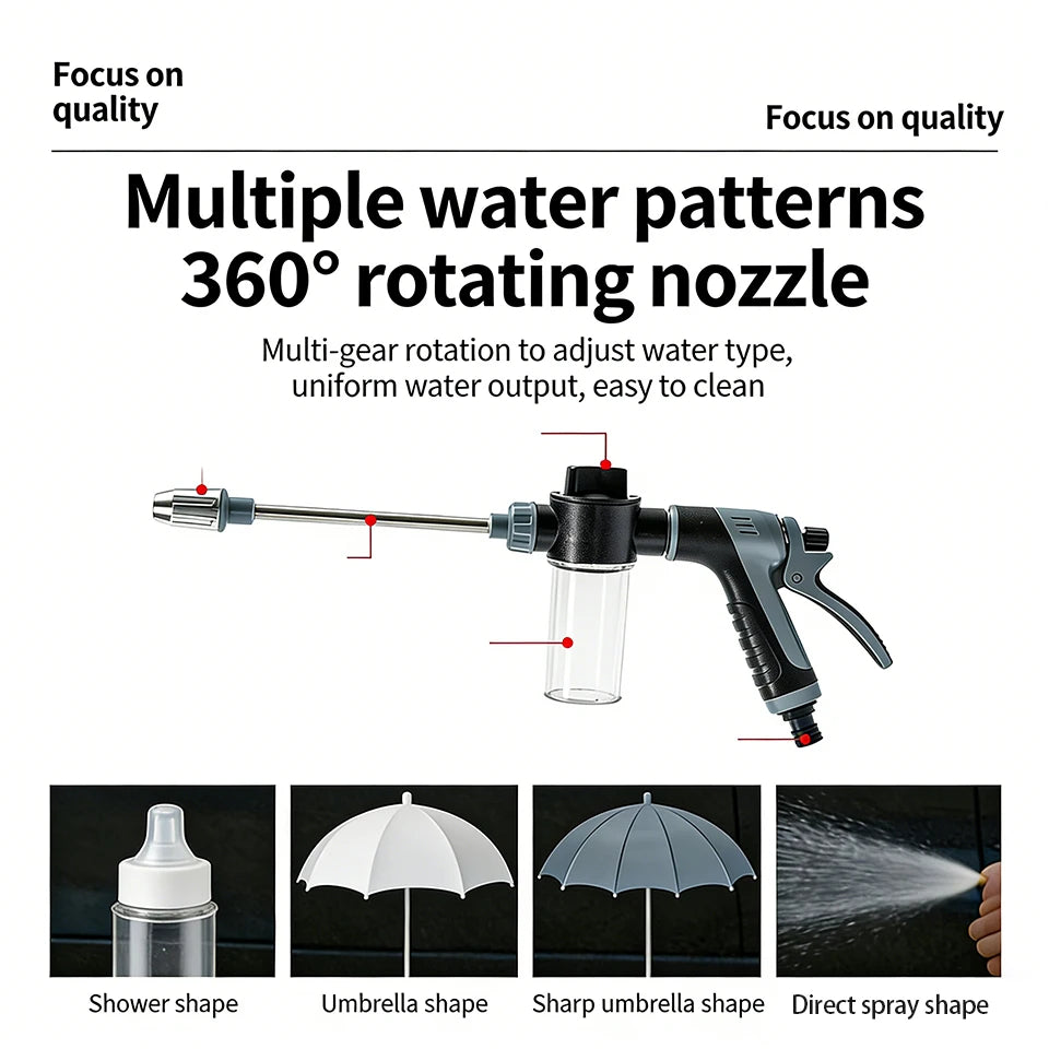 360° Rotating High-Pressure Water Gun – Car Wash Kit & Garden Sprinkler, Plastic or Metal, 1m–20m Hose Options