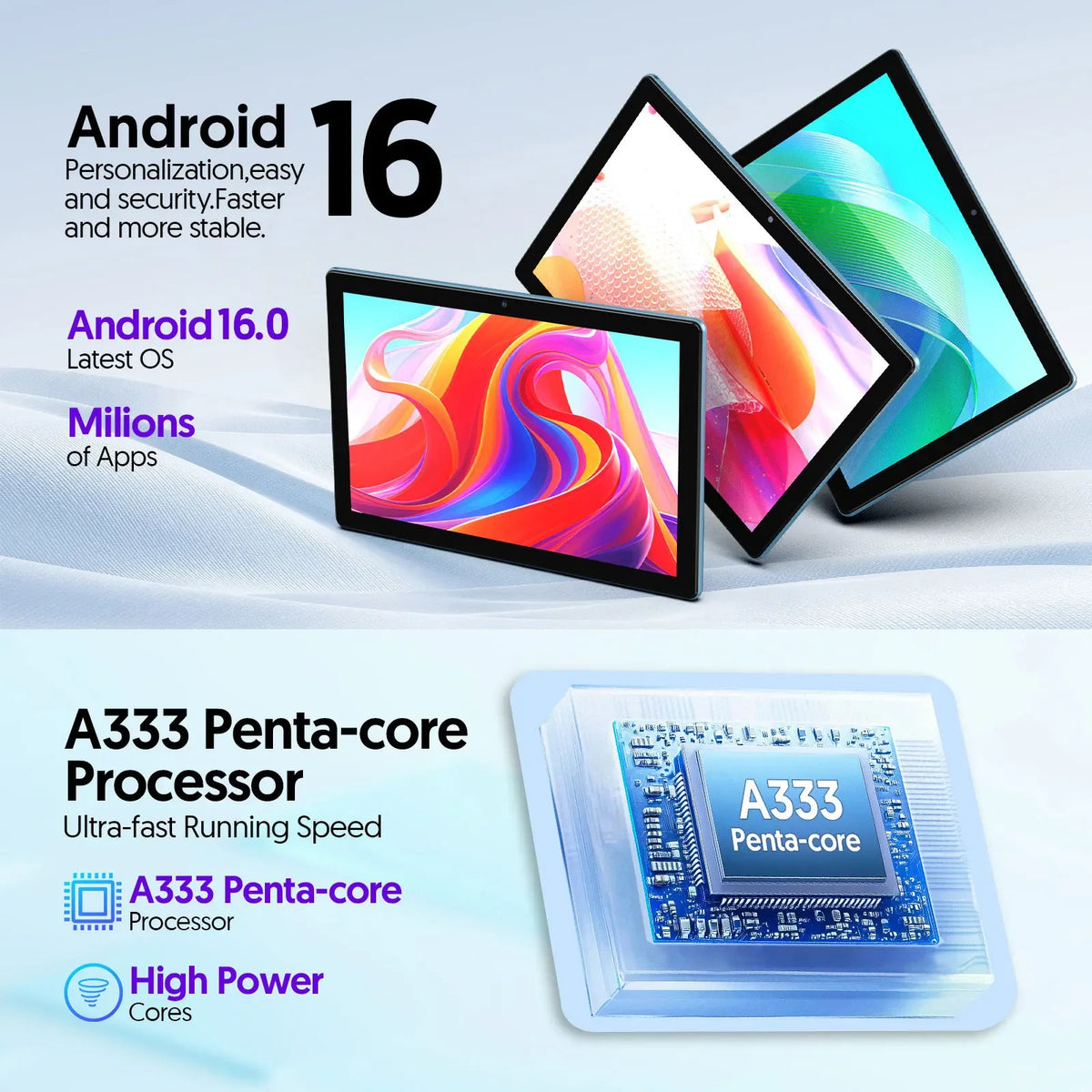 BAKEN 10" Android 16 Tablet – 12GB RAM, 64GB, Wi-Fi, Dual Camera, Case & Keyboard Options