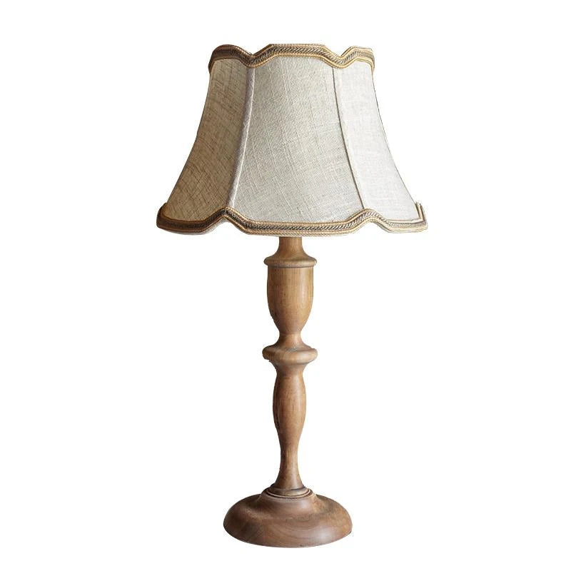 Wood Table Lamp – Vintage Fabric Shade