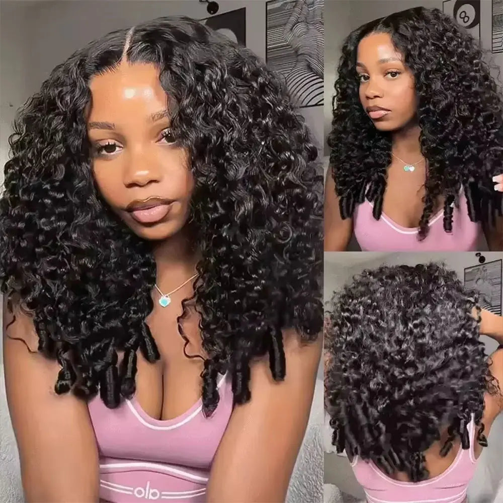 Jerry Curly 3-in-1 Half Wig | Seamless Kinky Curly Headband Clip-In Glueless Human Hair Natural Black