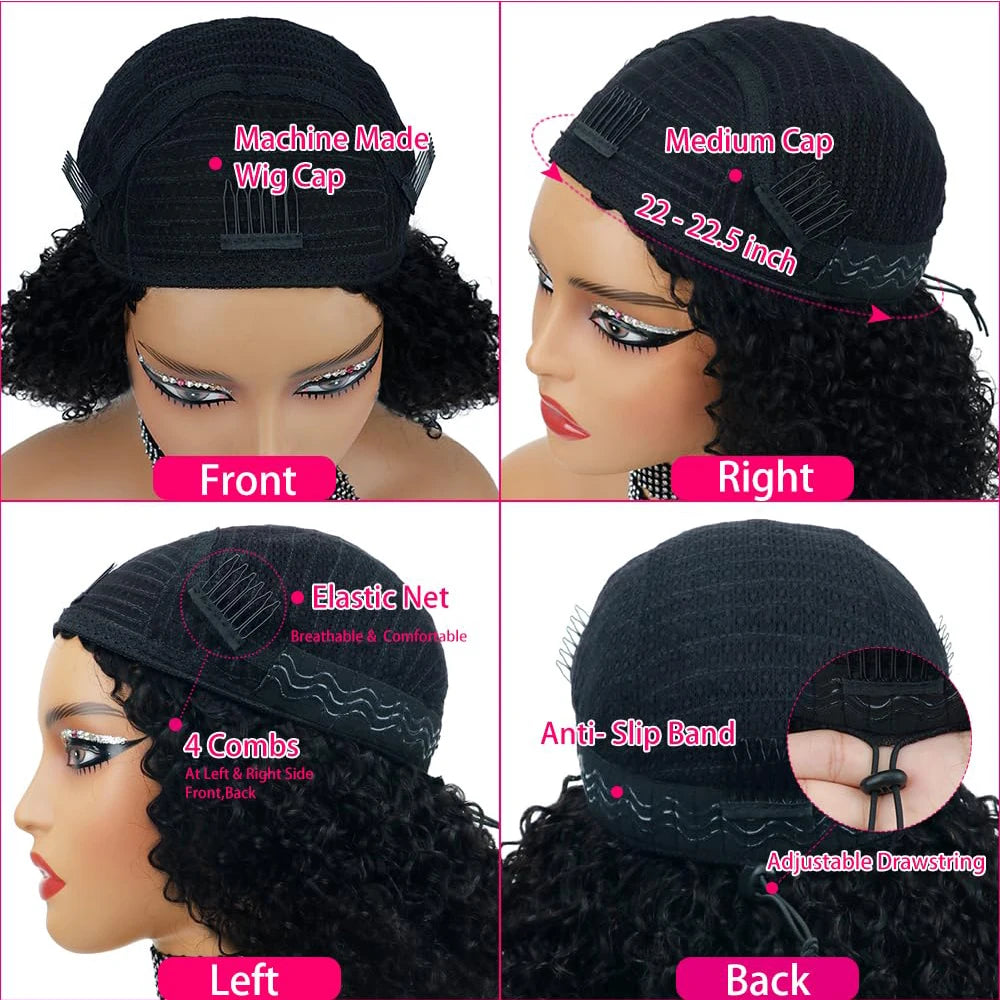 Deep Curly Half Wig Human Hair Glueless Wig Human Hair Ready to Wear 3 IN 1 Half Wig Drawstring Jerry Curly Glueless Half Wig