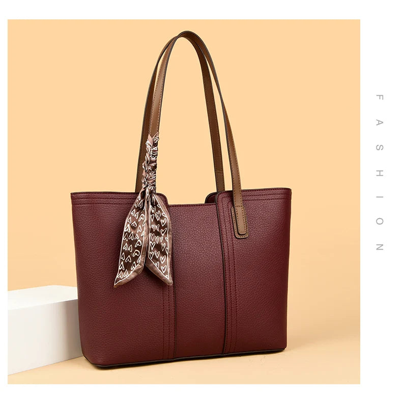 Genuine Cow Leather Large Shoulder Tote Bag – Rivet Sequin Designer Handbag for Women