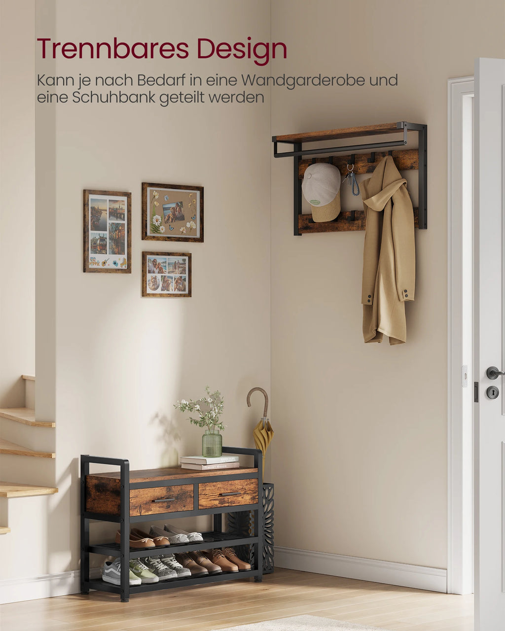 VASAGLE Coat Rack with Shoe Bench – Separable Design, Entryway Hall Tree & Storage Organizer