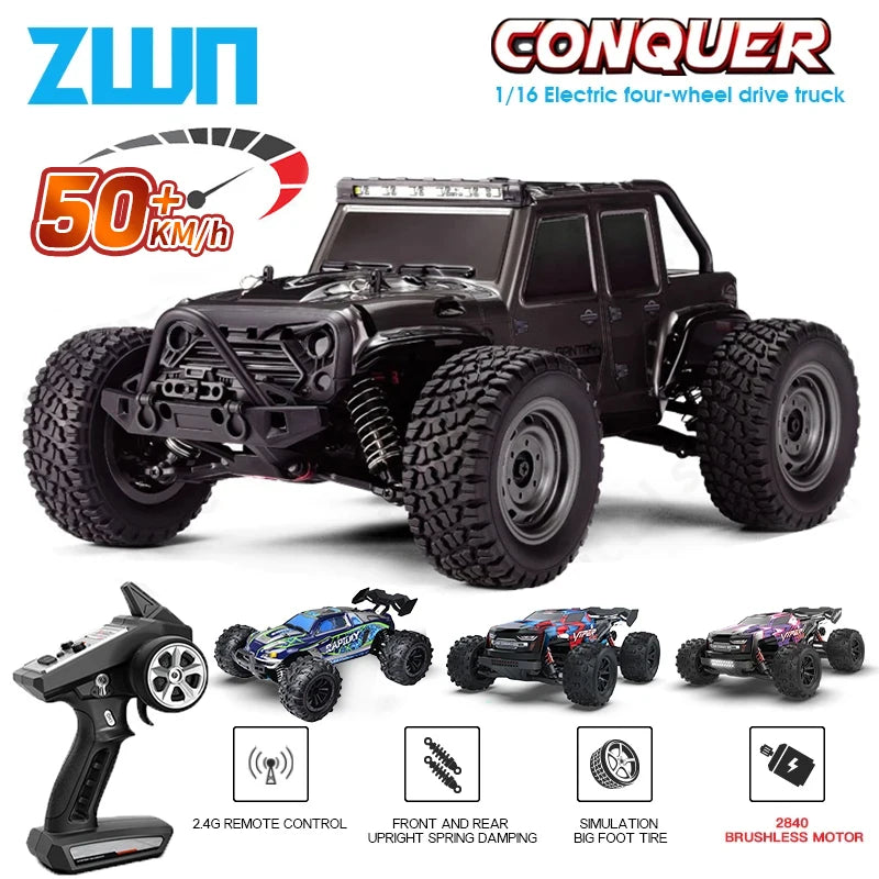 50KM/H 1:16 Scale 4WD RC Car with LED Lights – High Speed Off-Road Buggy Truck