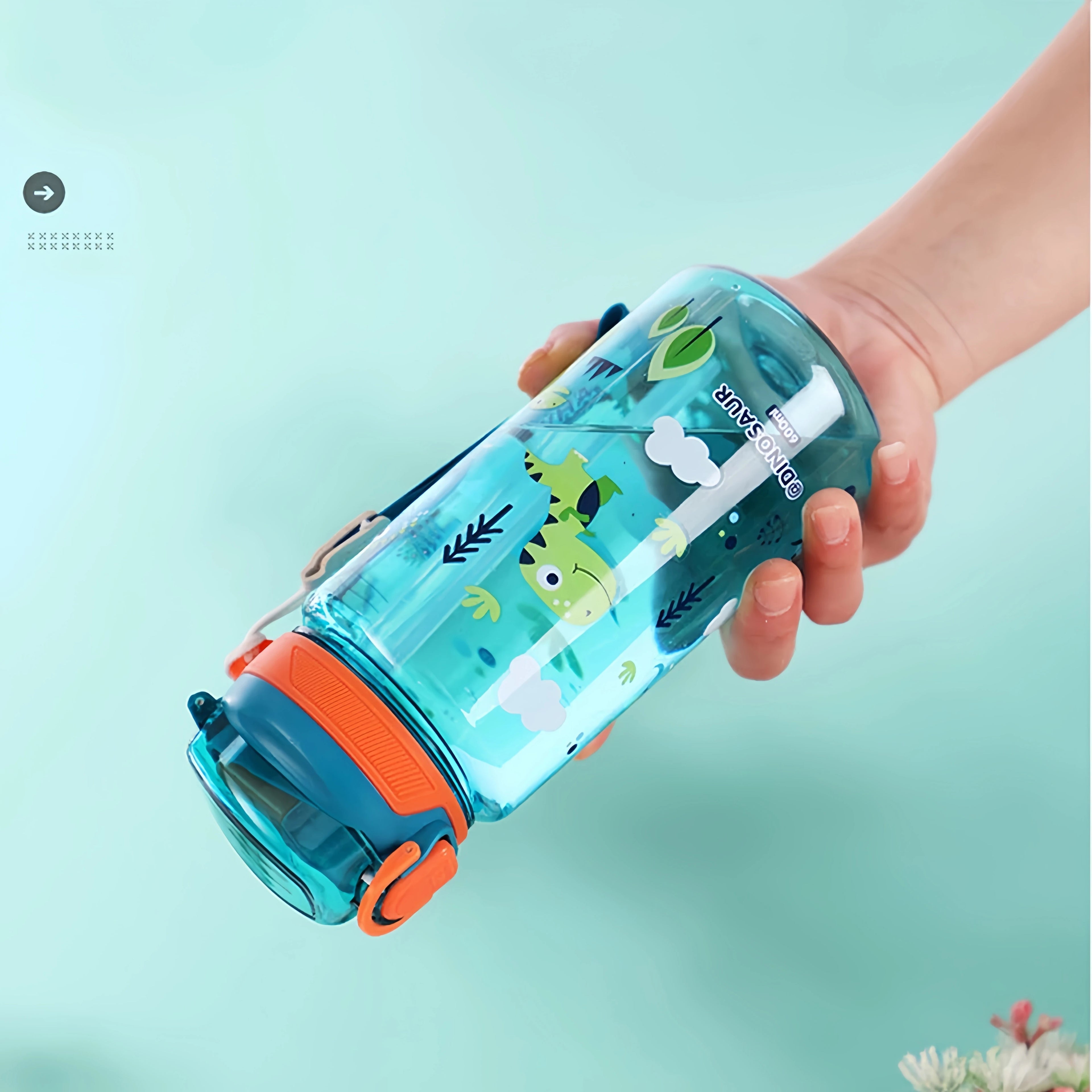 600ml Dinosaur Kids Water Bottle – BPA-Free Silicone Straw Sippy Cup, Leakproof with Carry Rope