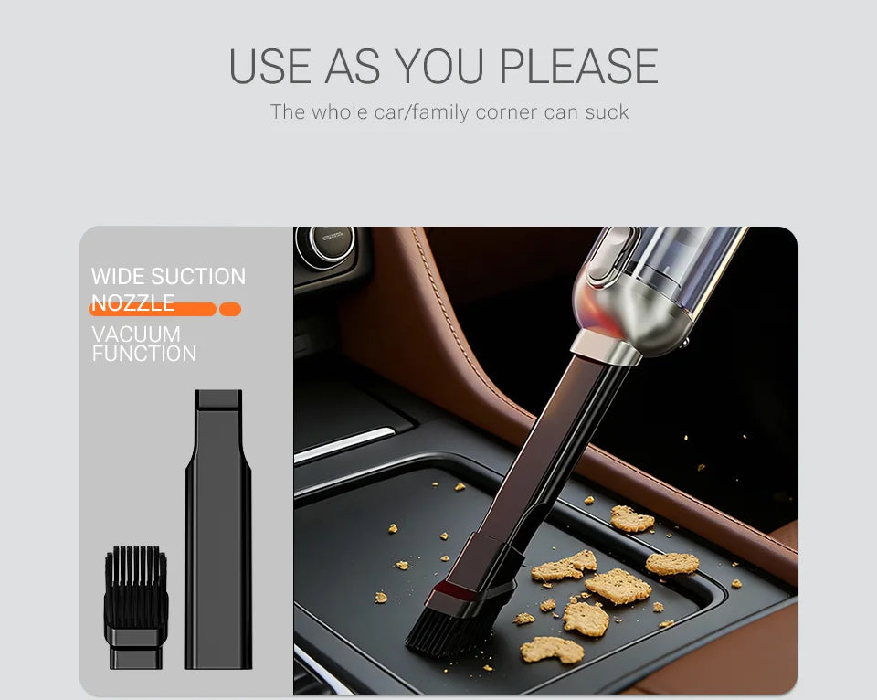 Cordless Car Vacuum & Blower – Detachable Battery & LED