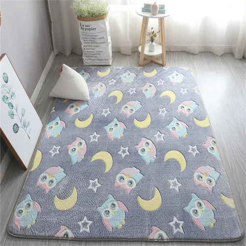 Rainbow Unicorn Glow in the Dark Area Rug – Large Kids Room Carpet with Stars