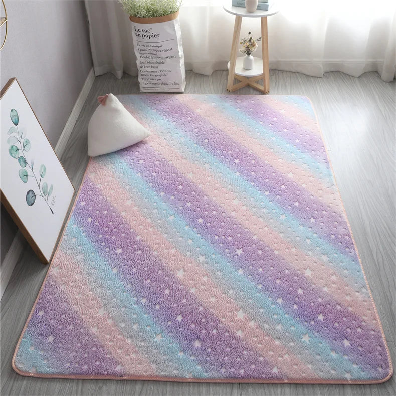 Rainbow Unicorn Glow in the Dark Area Rug – Large Kids Room Carpet with Stars