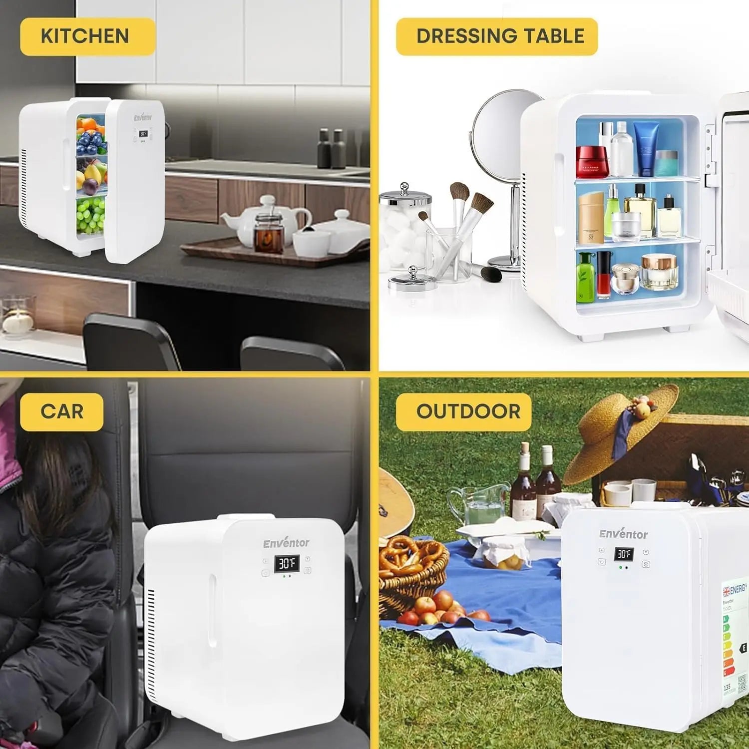 Enventor 10L Mini Car Refrigerator — Portable Skincare Fridge AC 120V/DC 12V Thermoelectric Cooler & Warmer for Camping