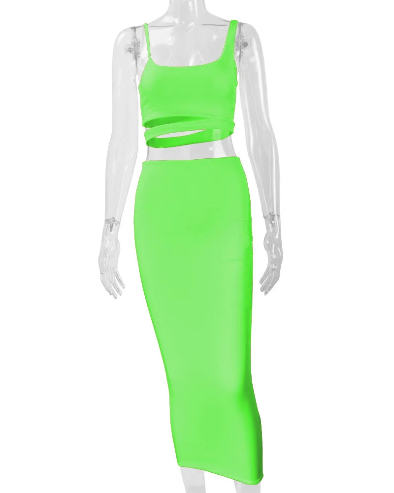 Sexy Pleated Hollow-Out Two-Piece Dress — Elegant Long Night Party Dress