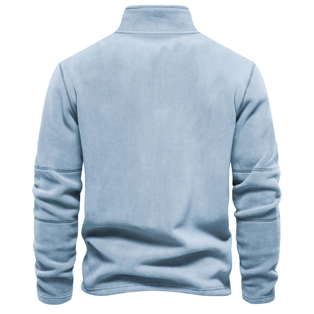 Men's Zip Neck Fleece Pullover Sweatshirt — Quarter-Zip Warm Layering Top