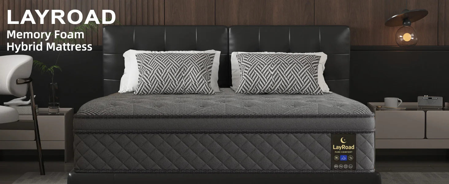 LayRoad 12-14inch Full-Size Memory Foam Mattress Available in Single, Twin, Queen, and King Sizes Boxed Mattress Medium Firmness