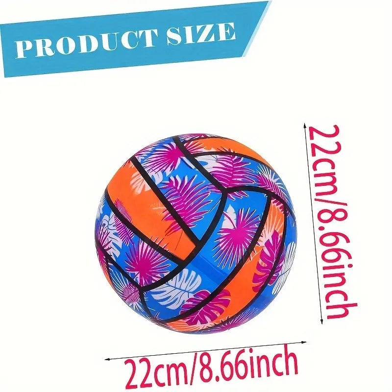 Inflatable Beach Volleyballs – Tropical Leaf Print PVC Pool Toys for Adults & Kids, Summer Outdoor Sports