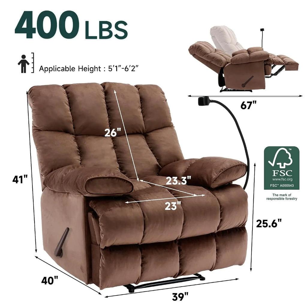 Oversized Manual Recliner with 23-Inch Wide Seat
