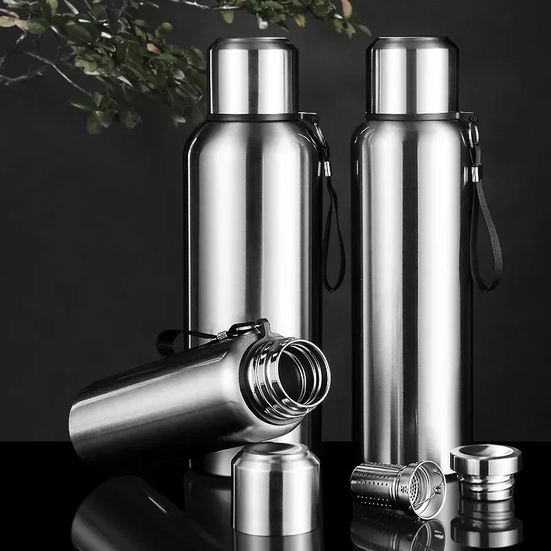 CZSAE 316 SS Vacuum Thermos Tumbler – Bullet Shape, 12–24Hr Insulated, 600ml–2000ml, Silver & Black, CE Certified