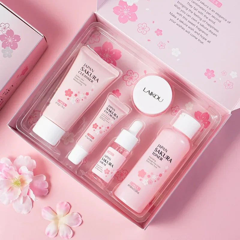 LAIKOU Sakura 5-Piece Korean Skincare Gift Set — Moisturizing & Brightening Routine