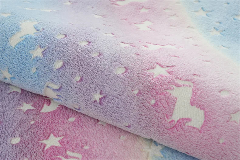 Rainbow Unicorn Glow in the Dark Area Rug – Large Kids Room Carpet with Stars