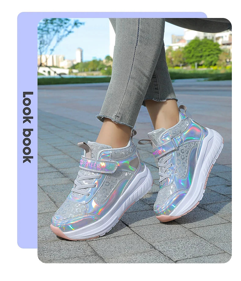 High-Top Children's Roller Skates for Girls – 4-Wheel Outdoor Wear-Resistant Sports Shoes