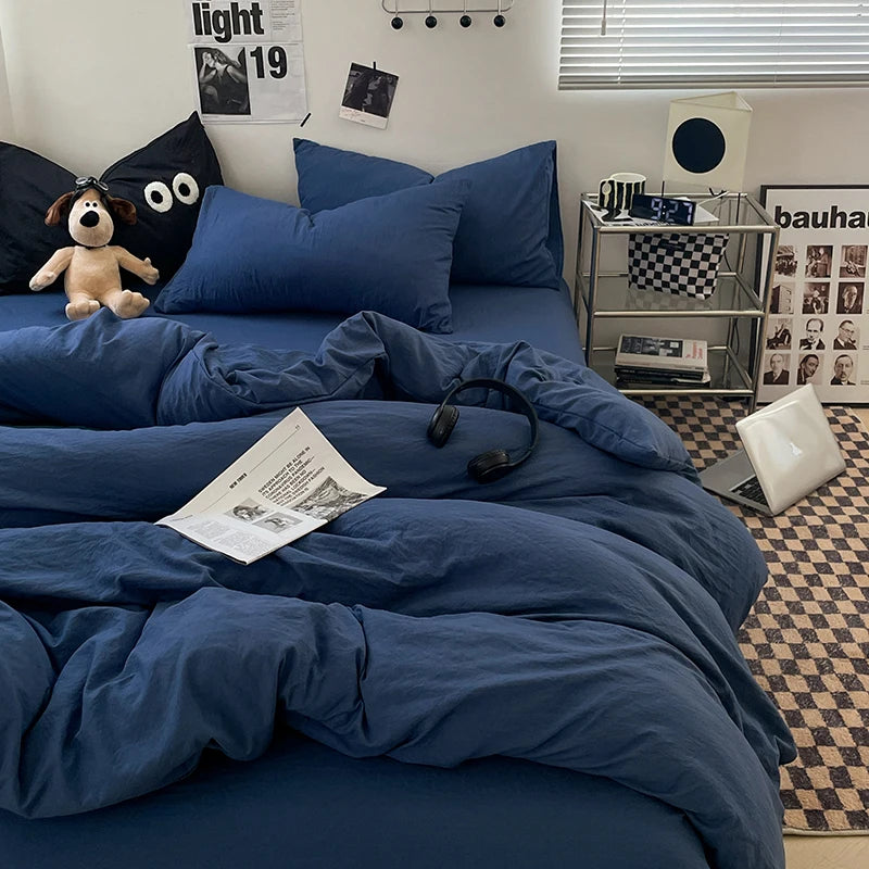 Blue Washed Cotton Duvet Cover – 150x200cm, Girls & Boys Bedroom, Quilt Cover (Pillowcase Sold Separately)