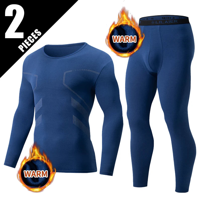Men's Printed Thermal Underwear Set – 2-Piece Round Neck Sports Suit