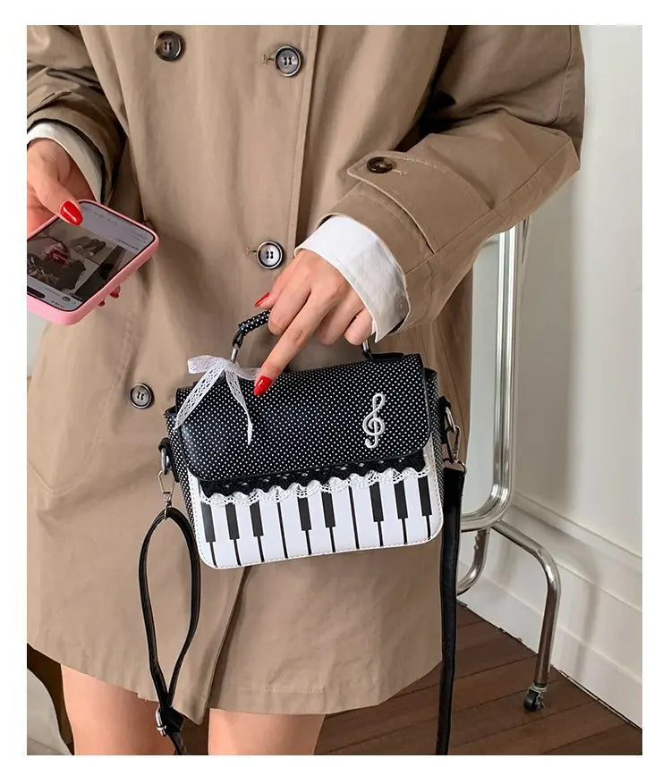miyagawa Lace Piano Notes Polka Dot Crossbody Satchel – Sweet Color-Block Shoulder Bag for Women
