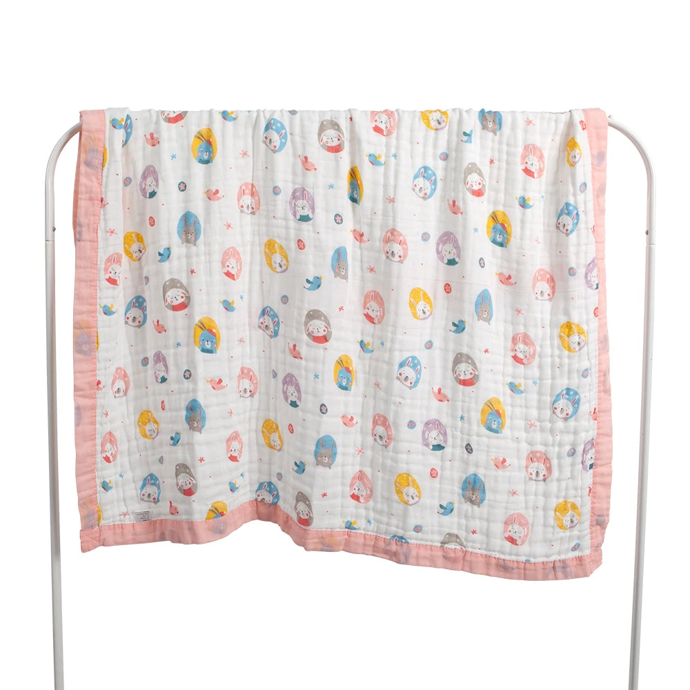 6-Layer Cotton Gauze Baby Swaddle Blanket – Breathable Cartoon Newborn Wrap & Bath Towel