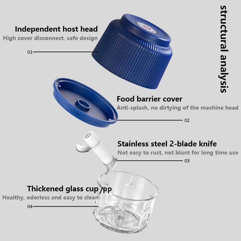 Electric Mini Garlic Chopper 8.8oz — USB Meat Grinder & Ginger Vegetable Masher