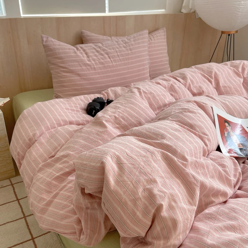 100% Cotton Stripe Bedding Set – Duvet Cover with Pillowcases, Twin to King