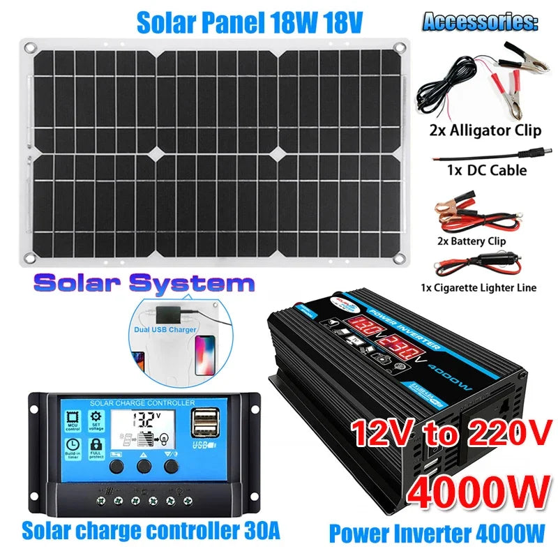 5000W Solar Panel Kit – Modified Sine Wave 12V to 220V System with 30A Charge Controller