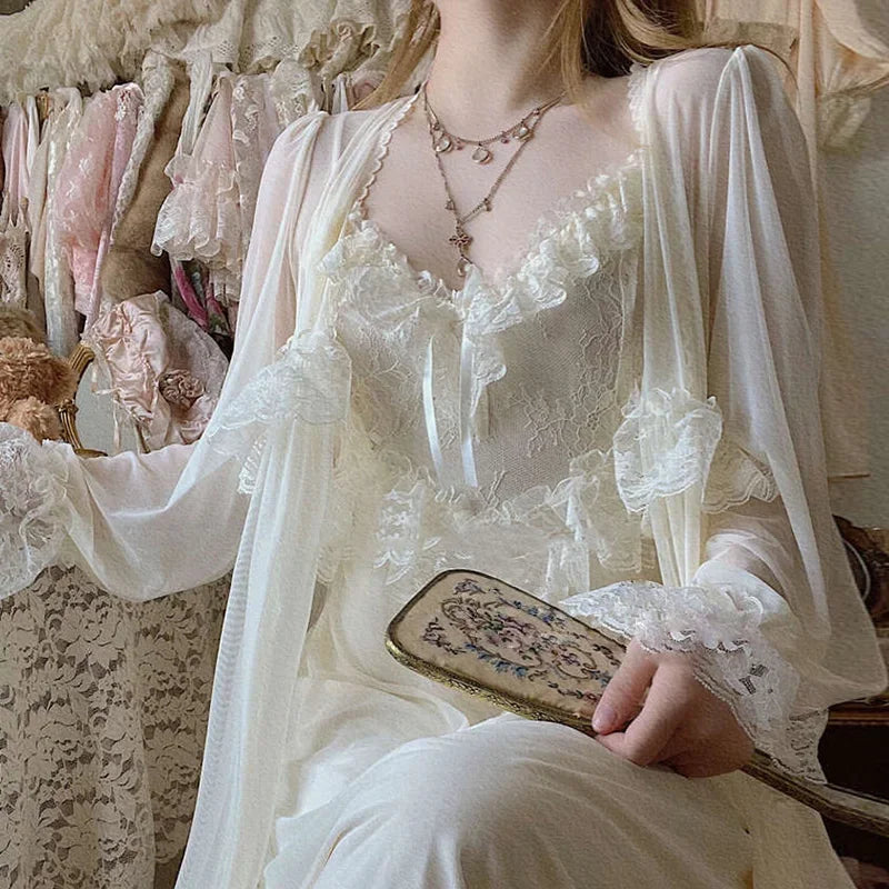 Women's Vintage Court Style Tulle Princess Nightgown | Fairytale Robe Sleepwear