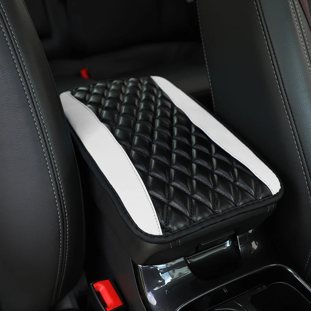 Checkered PU Leather Car Armrest Console Pad — Women