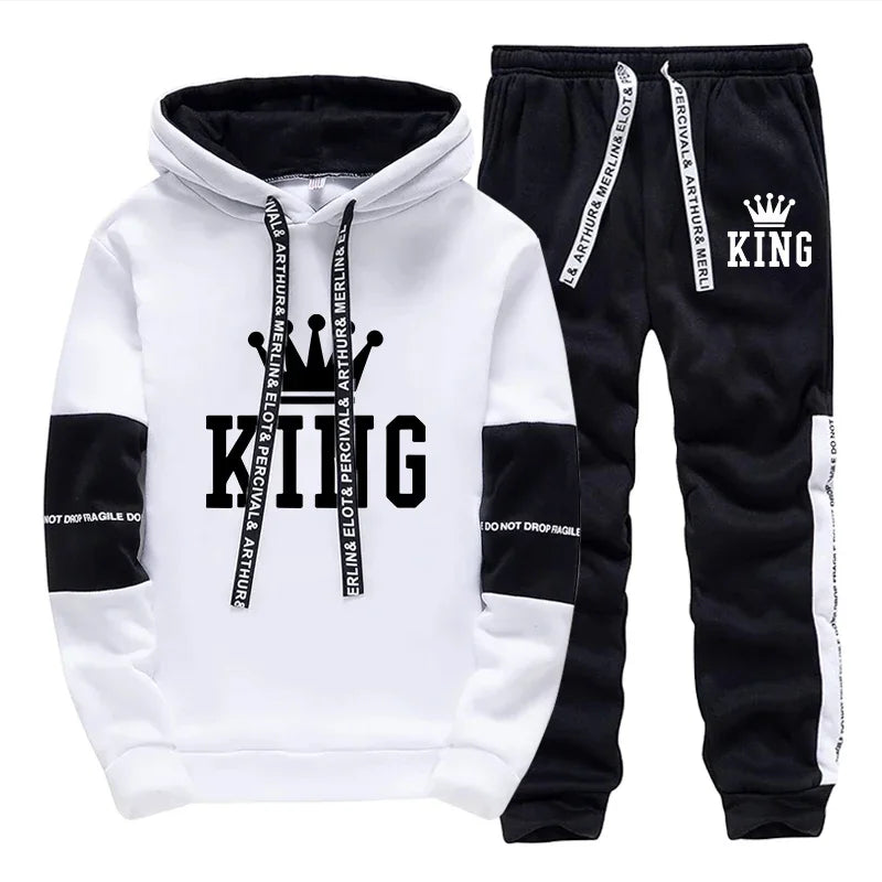 King Print Men's Hoodie & Sweatpants Set – Casual Outdoor Streetwear Tracksuit