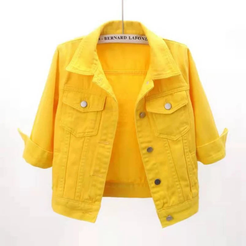 Women's Denim Jacket – Short Casual Jean Coat in Pink, White, Light Blue & Lavender