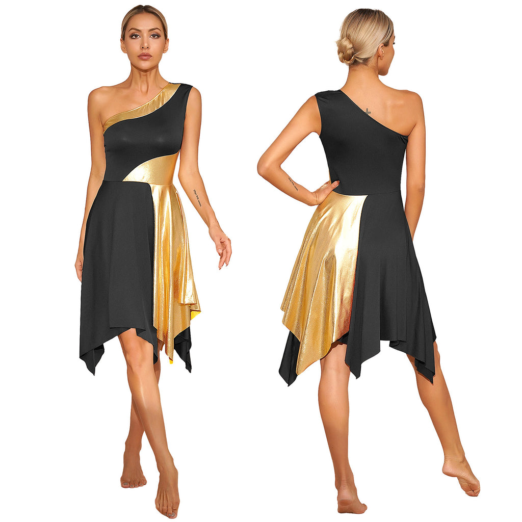One Shoulder Irregular Hem Dance Performance Dress — Lyrical Worship Dancewear Costume