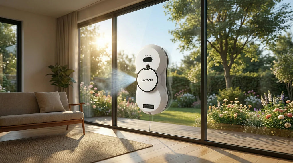 DIVEDEER Window Cleaning Robot – 5600PA Suction, Electric Spray & Fall Prevention Remote Cleaner