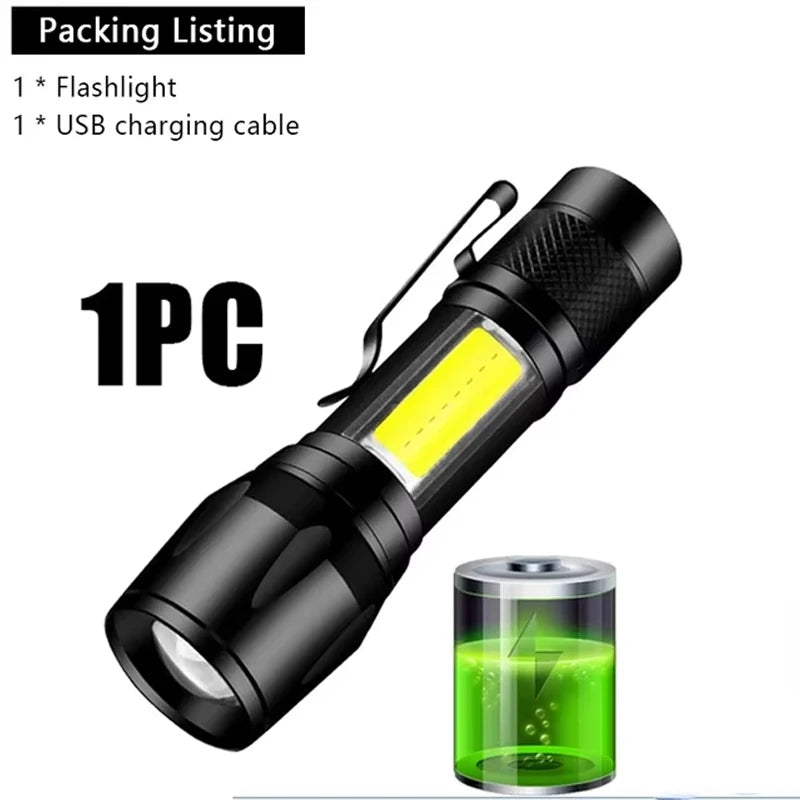 USB Rechargeable Mini Zoomable Flashlight – COB+XPE 3-Mode Torch in Single & Multi-Packs