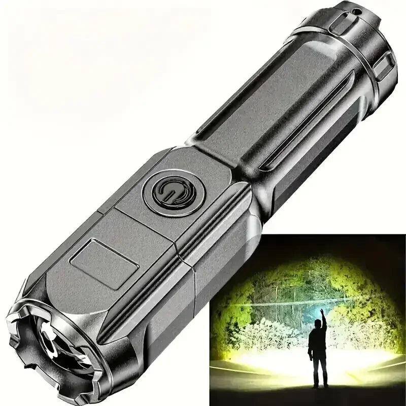 FT15 XPE LED Flashlight – USB Rechargeable, Zoomable, 100m Beam for Fishing, Hunting & Camping