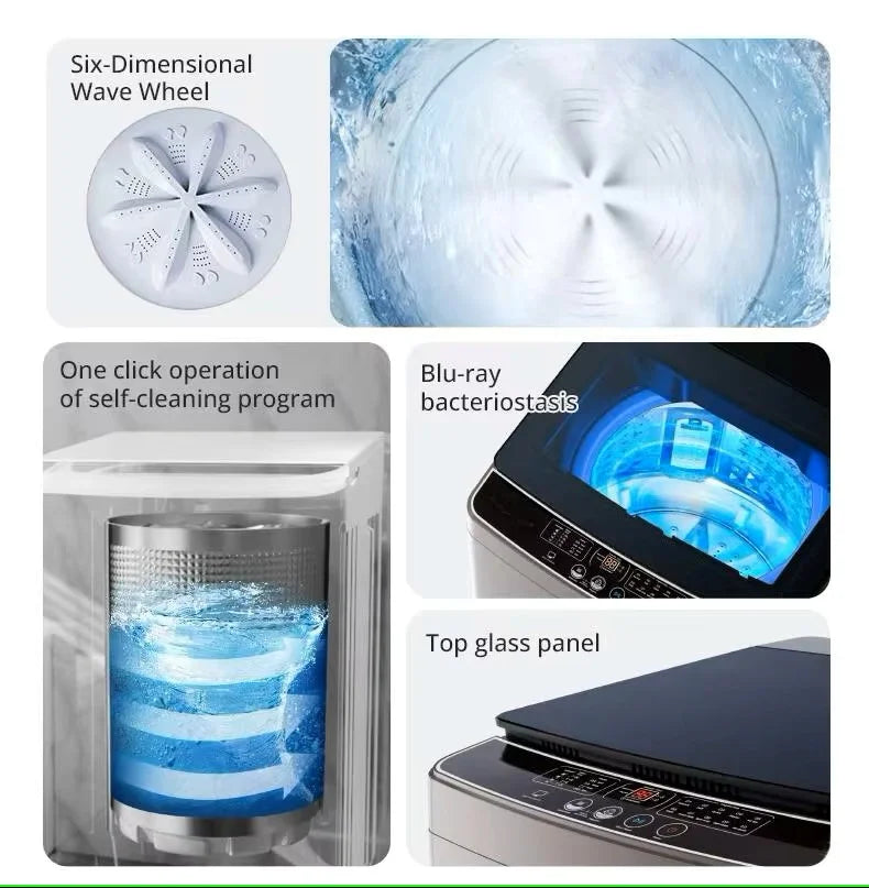 10KG Fully Automatic Top Load Washer-Dryer Combo — All-in-One Portable Laundry Machine for Home & Industrial Use