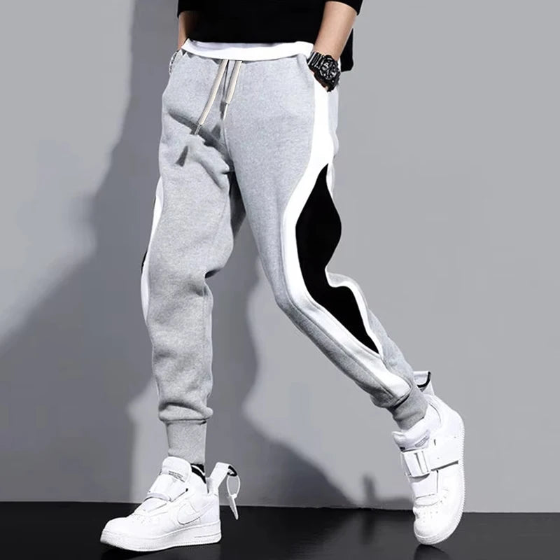 Men's Wide Leg Patchwork Nine-Point Pants — Cropped Streetwear Trousers