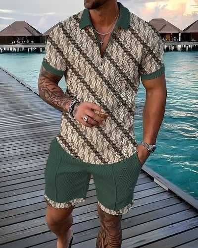 Men's 3D Printed Summer Tracksuit Set – Short Sleeve Polo Shirt & Shorts