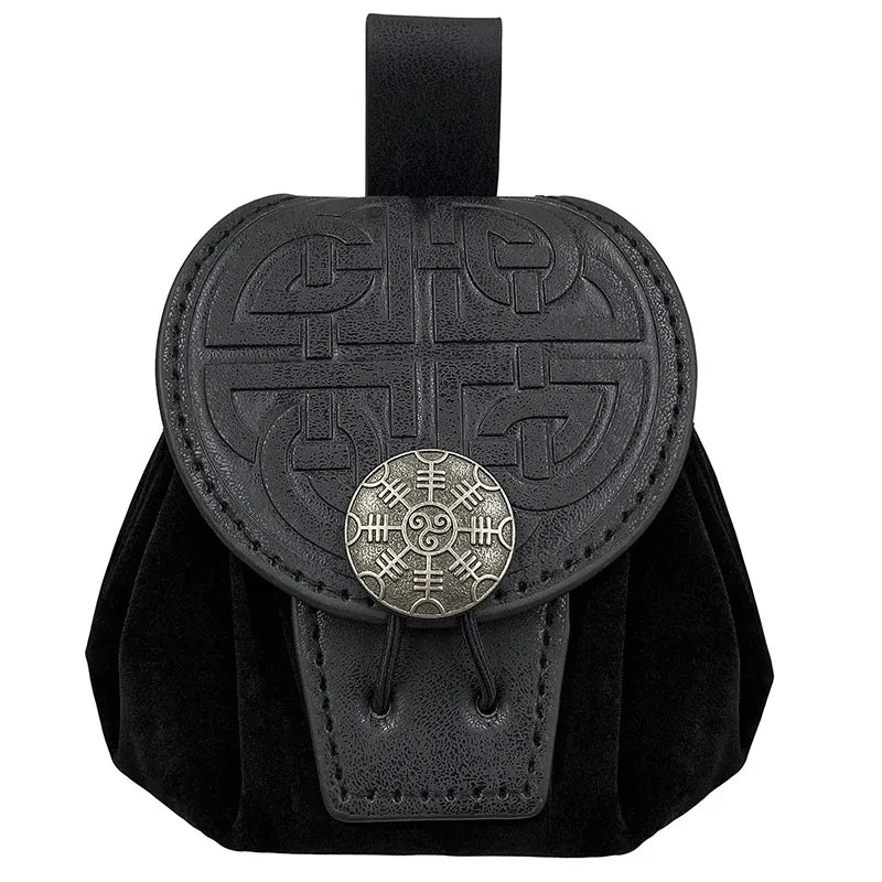 Steampunk Leather Fanny Pack – Medieval Punk Belt Bag & Drawstring Waist Pouch for Cosplay