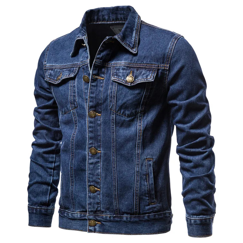 Men's Slim Fit Vintage Denim Jacket – Casual Motorcycle Jean Coat in Black & Blue