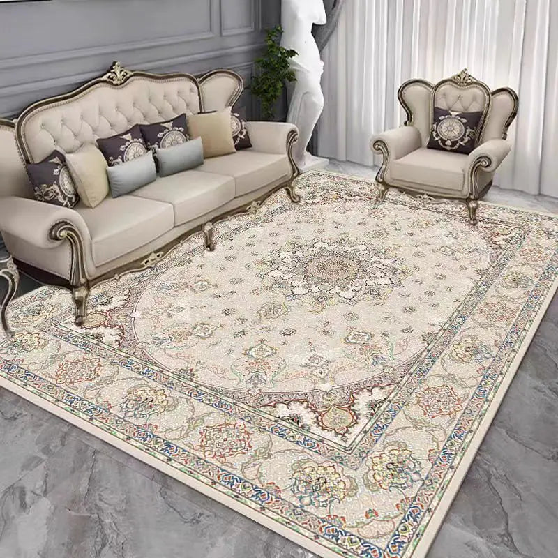 French Retro Persian Carpet – Crystal Velvet Non-Slip Large Area Rug for Living Room & Bedroom
