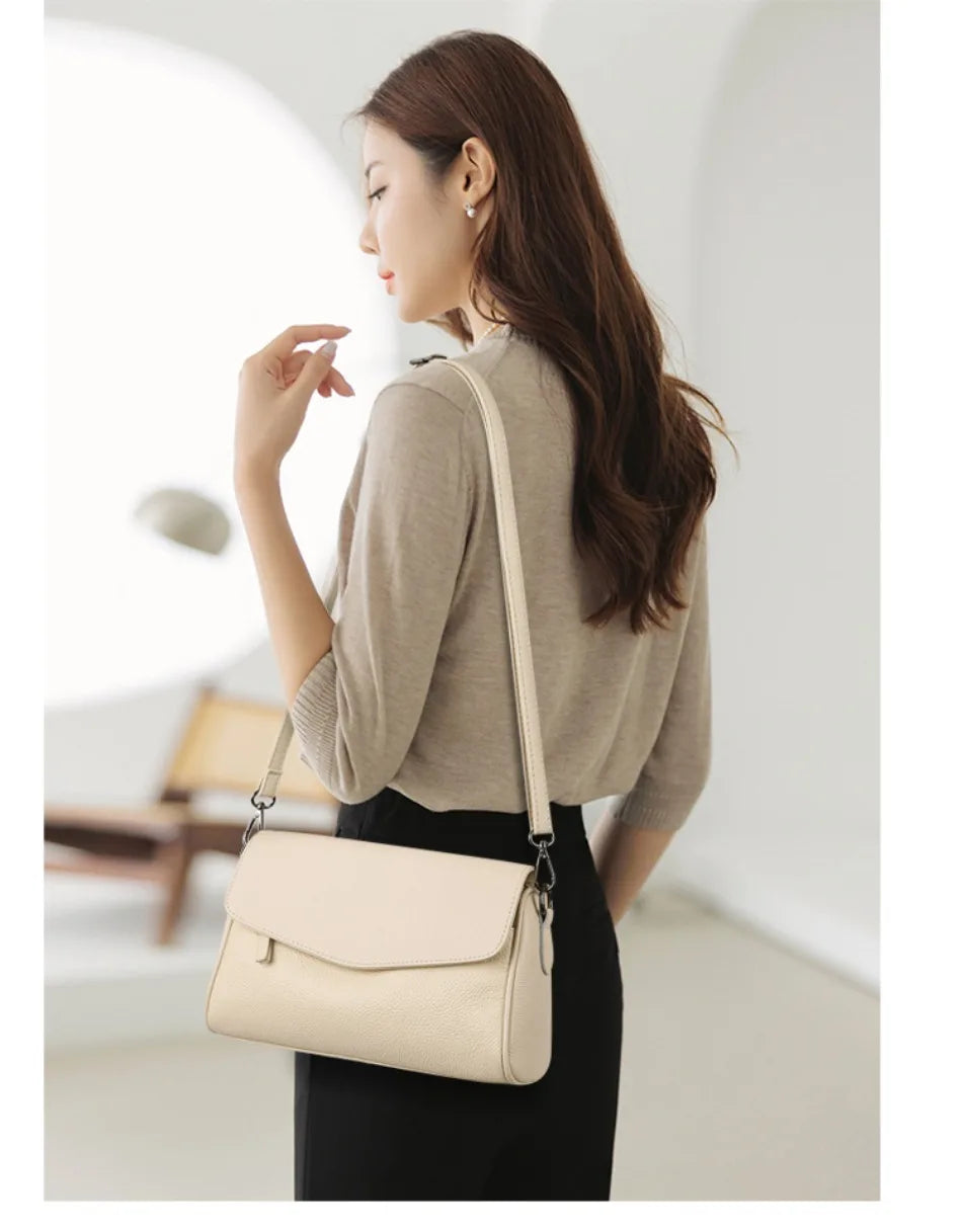 VANDERWAH 100% Genuine Cow Leather Flap Crossbody Shoulder Bag – Designer Messenger Handbag for Women