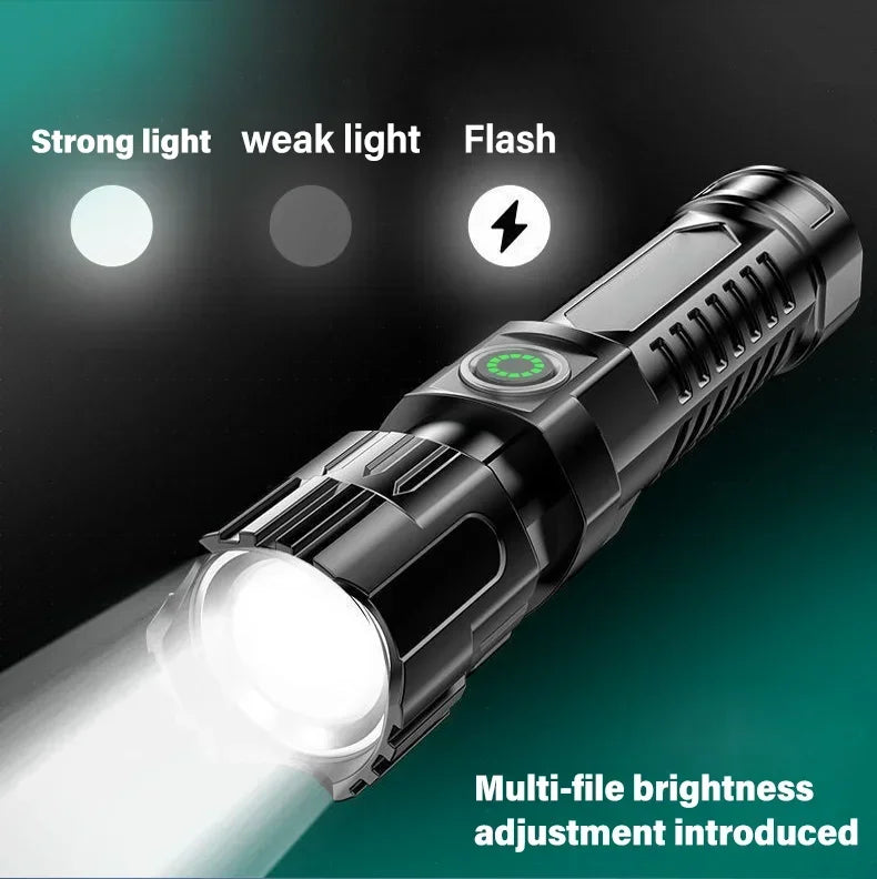 Zoomable LED Flashlight – USB-C Rechargeable, 3 Modes, Waterproof, 8–12hr Runtime for Camping & Hunting