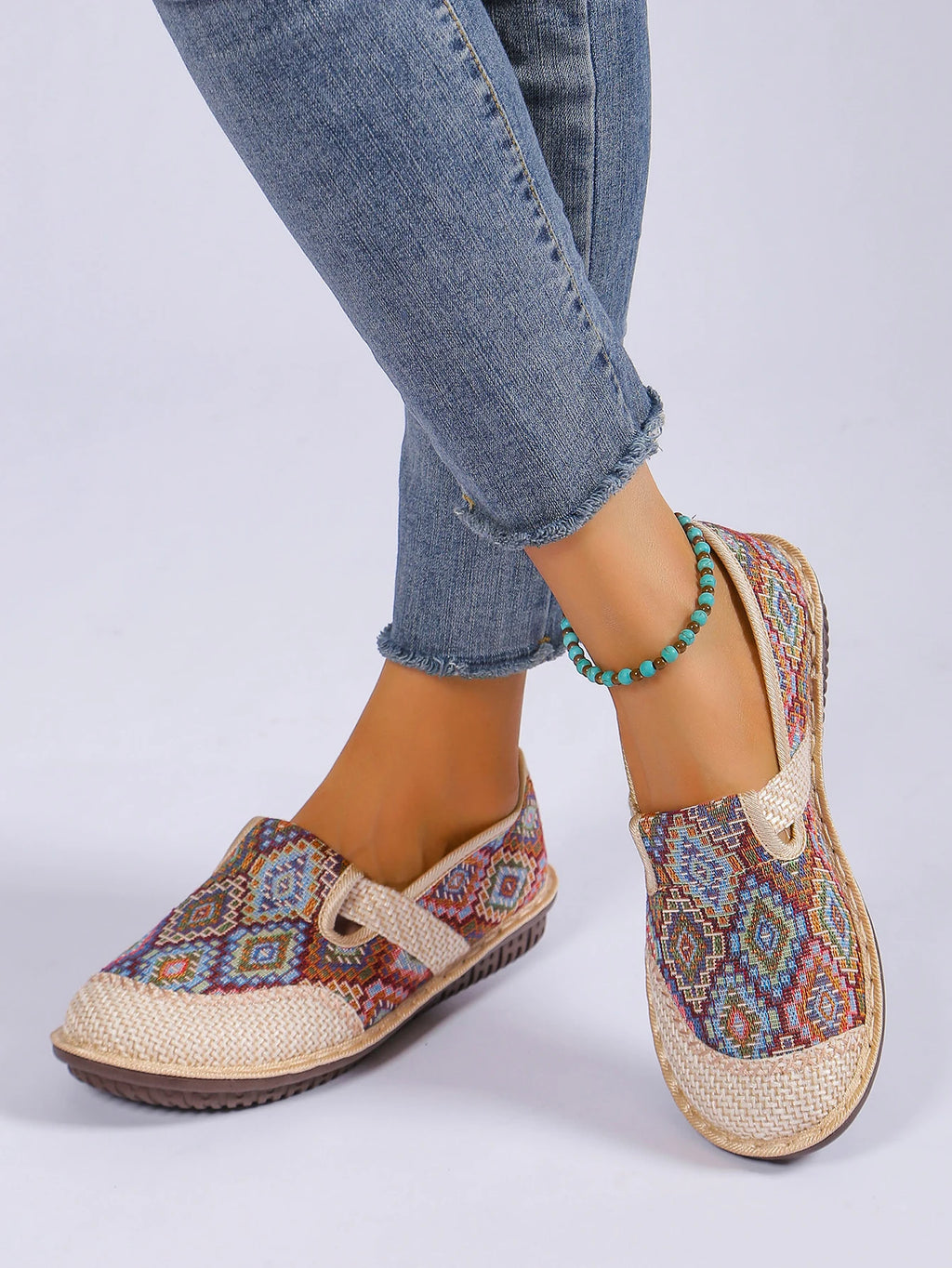 Women's Ethnic-Style Slip-On Flats – Soft Sole Anti-Slip Casual Shoes