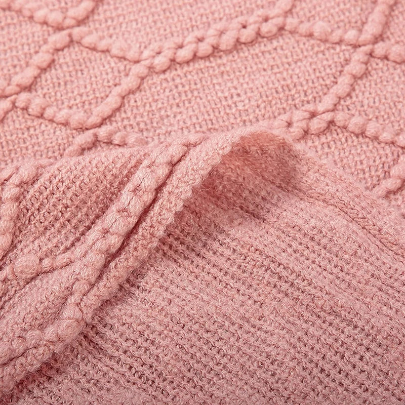 Knitted Acrylic Throw Blanket with Tassels – Chunky Farmhouse Style, 28 Colors & 2 Sizes
